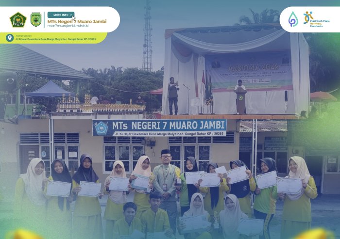 Kontingen MTsN 7 Muaro Jambi Raih Prestasi pada AKSIOMA 2026 Tingkat MTs se-Kabupaten Muaro Jambi Kontingen MTsN 7 Muaro Jambi Raih Prestasi pada AKSIOMA 2026 Tingkat MTs se-Kabupaten Muaro Jambi